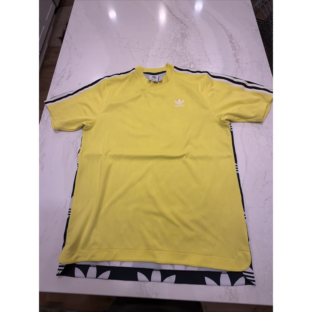 Adidas Men's Large Shirt Short Sleeve Yellow White Trefoil Bold Logo Soccer